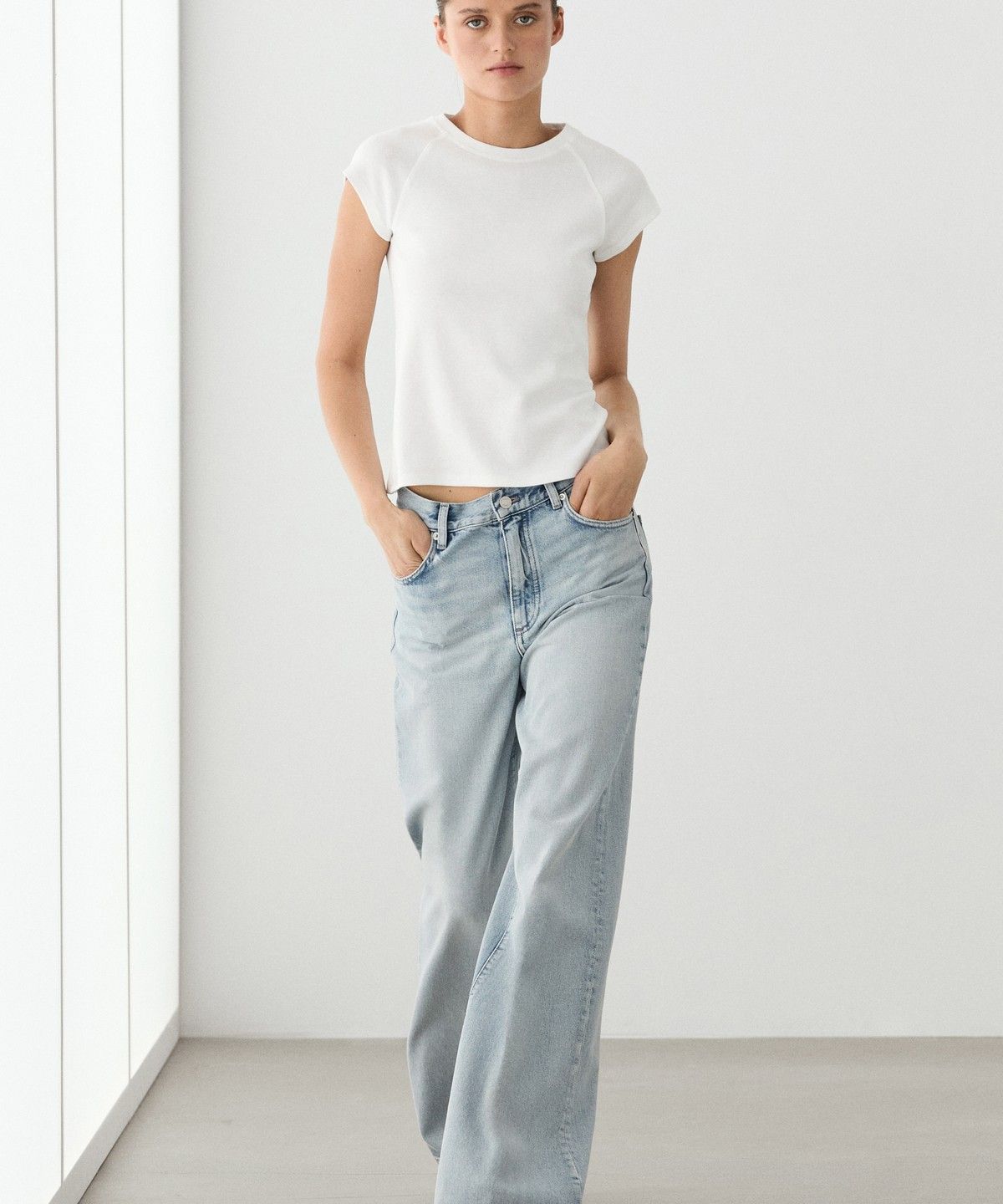 마시모두띠(MASSIMO DUTTI) 100% 코튼 래글런 반팔 티셔츠