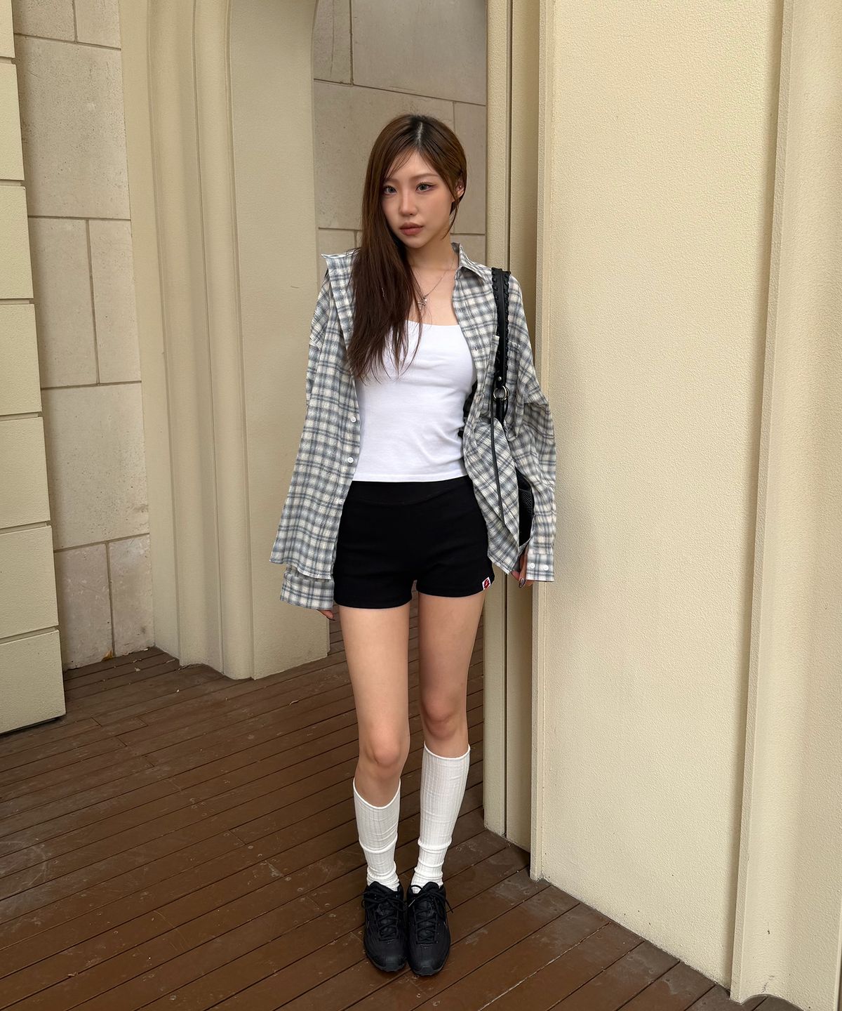 무븐(MOOVN) 써머 링클 체크 셔츠 블루