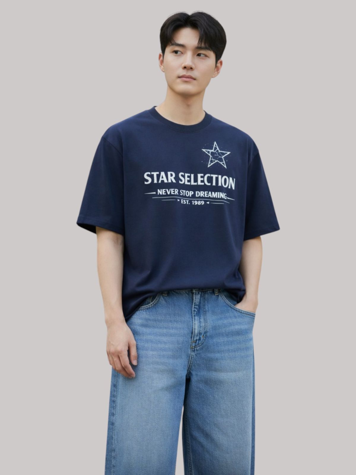 지블랙(ZBLACK) 스타셀렉션 라이트 스타 오버핏 반팔 NAVY