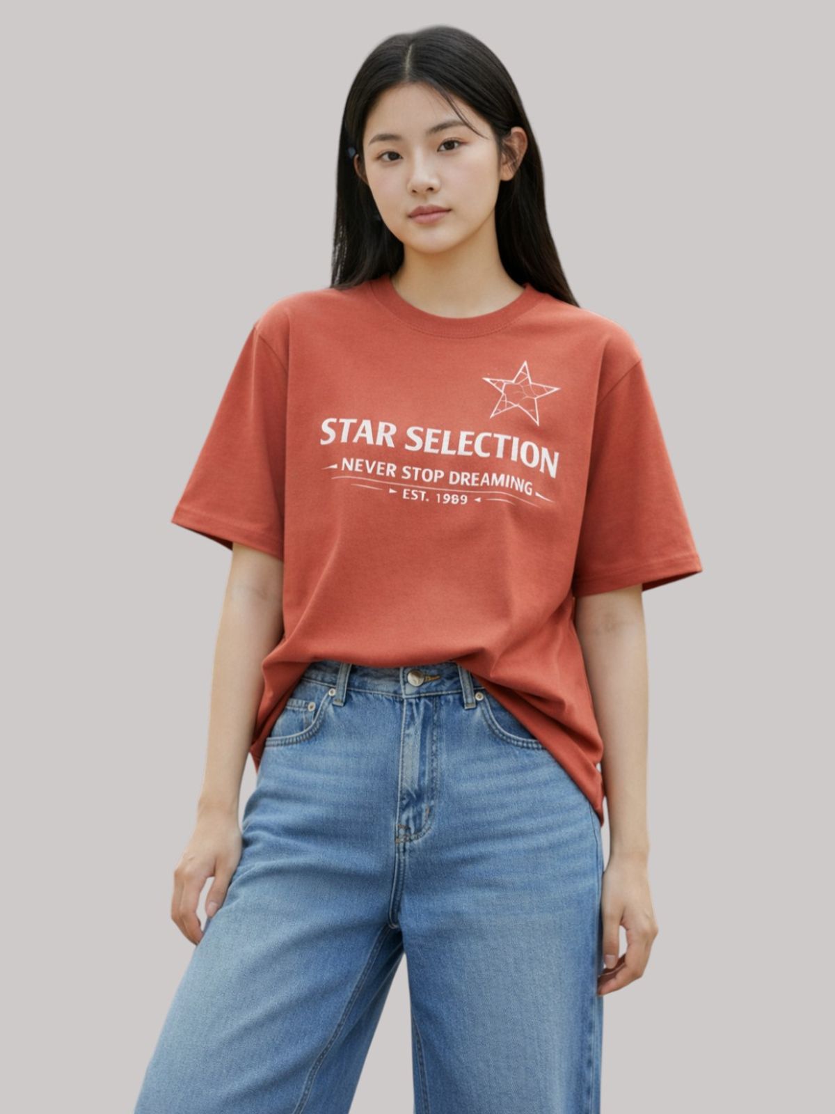 지블랙(ZBLACK) 스타셀렉션 라이트 스타 오버핏 반팔 CORAL RED