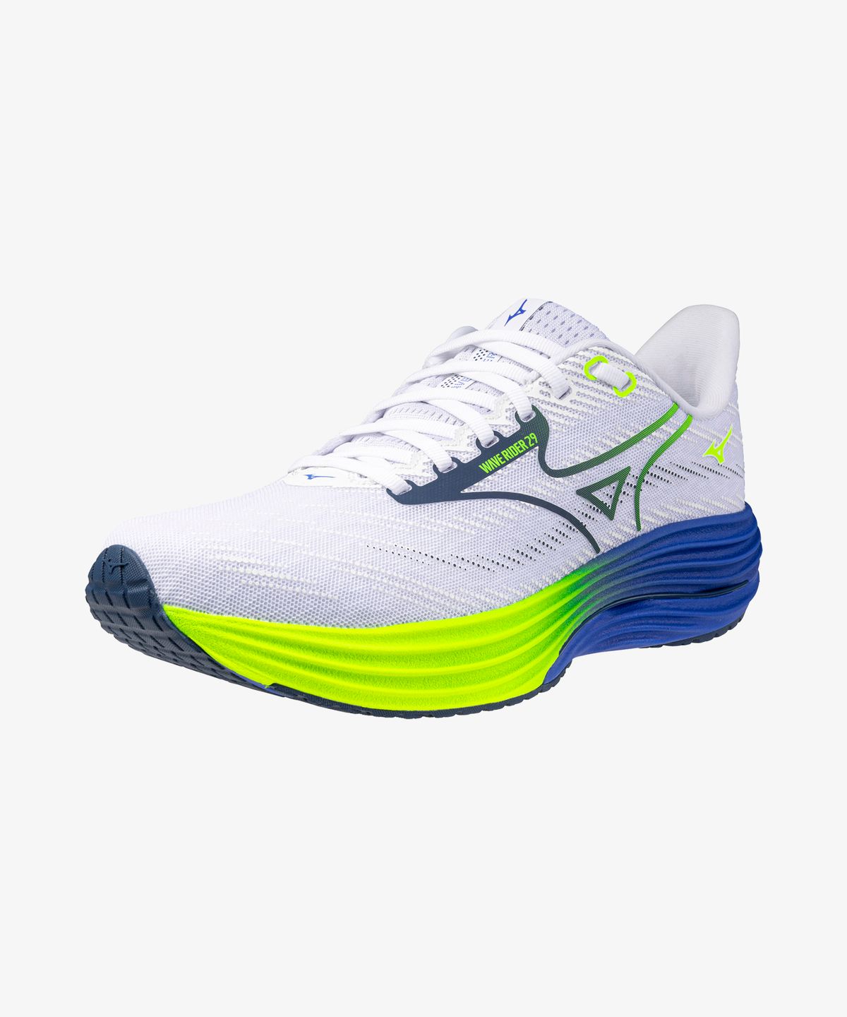 미즈노(MIZUNO) (남성) 웨이브 라이더 29 - 화이트:에스테이트 블루:라이트닝 옐로우 / J1GC250353