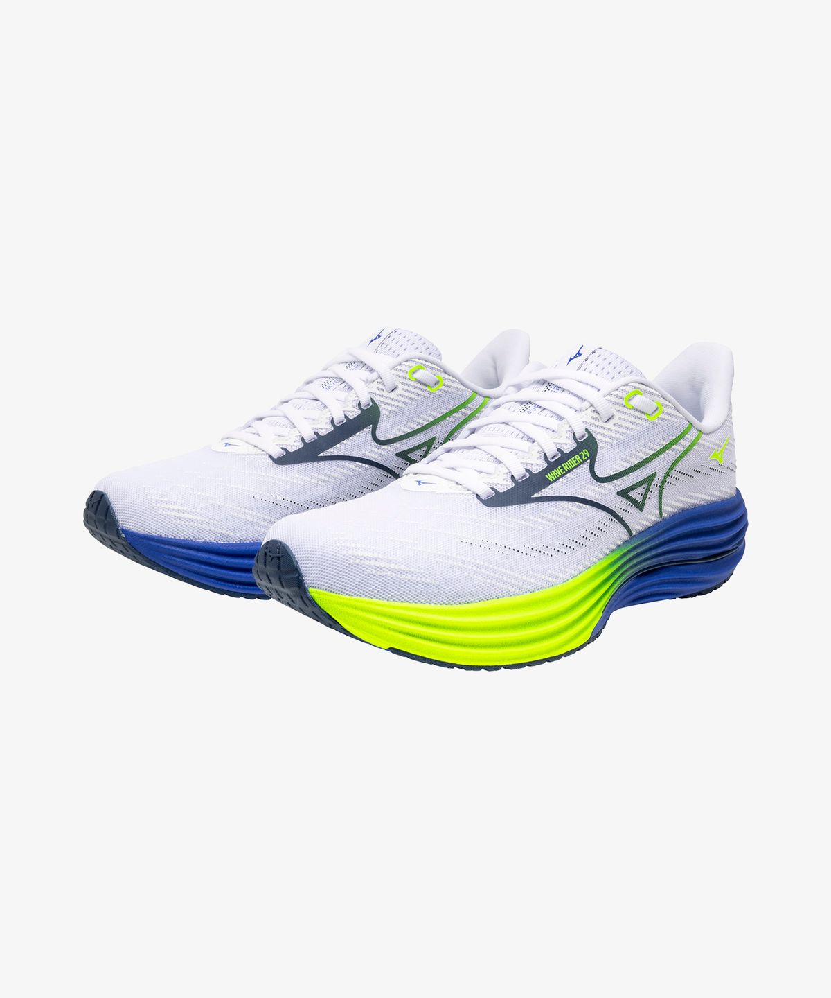 미즈노(MIZUNO) (남성) 웨이브 라이더 29 - 화이트:에스테이트 블루:라이트닝 옐로우 / J1GC250353
