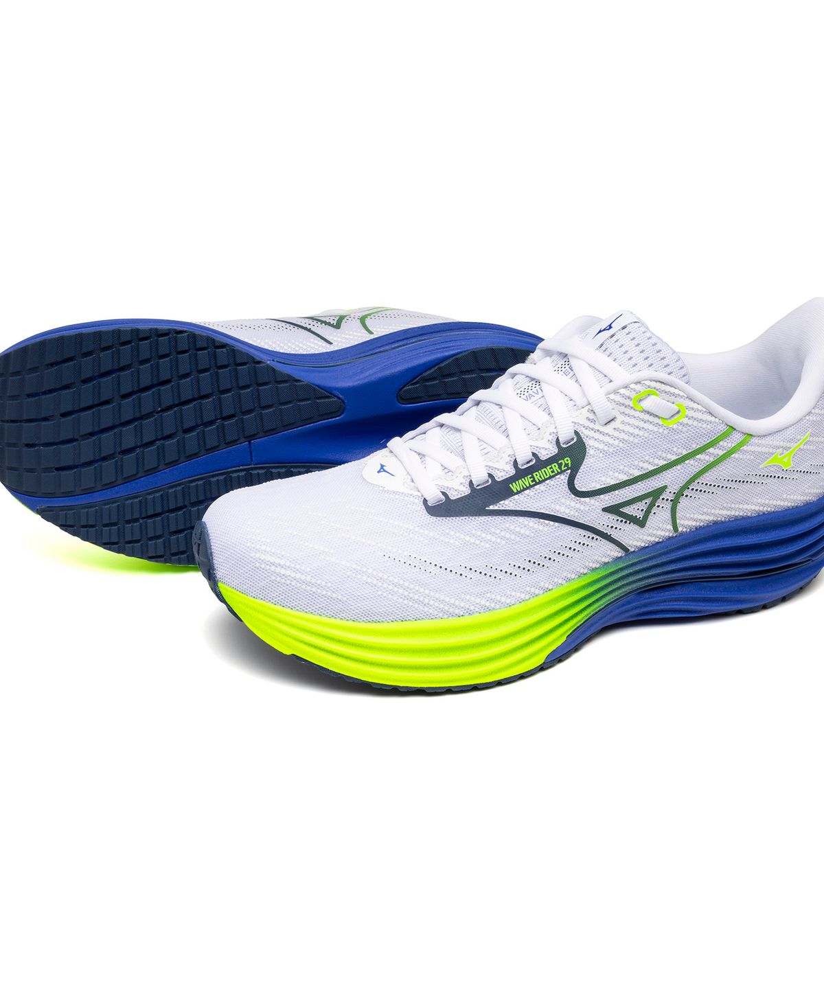 미즈노(MIZUNO) (남성) 웨이브 라이더 29 - 화이트:에스테이트 블루:라이트닝 옐로우 / J1GC250353