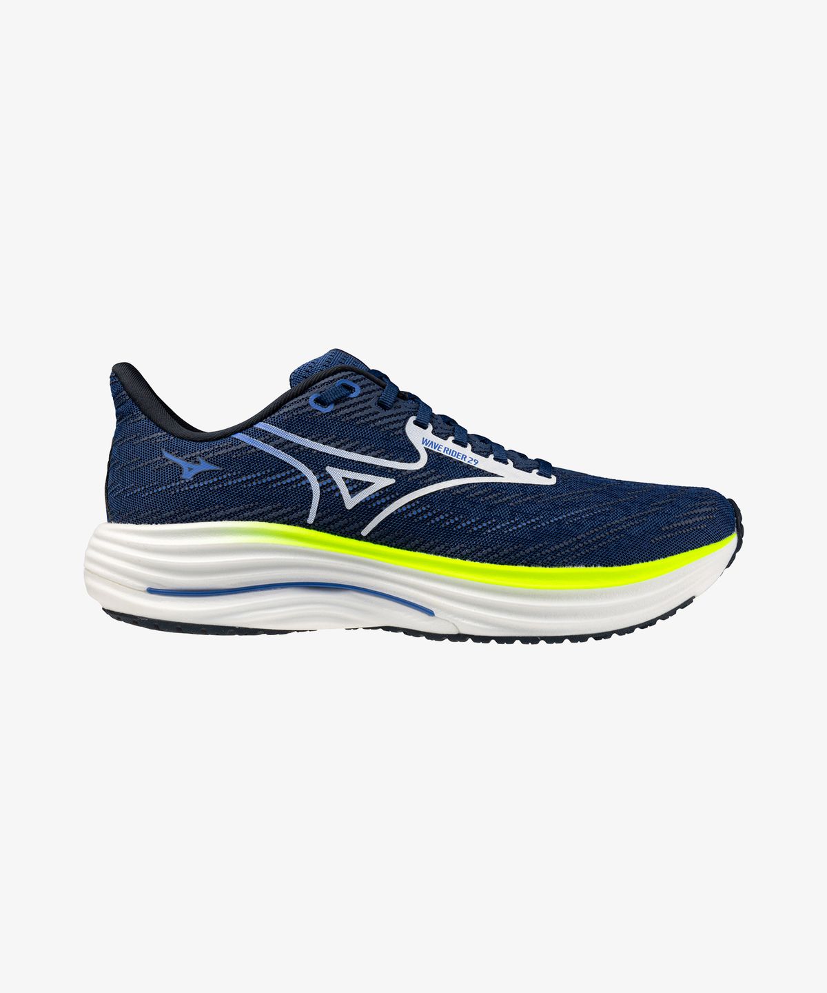 미즈노(MIZUNO) (남성) 웨이브 라이더 29 슈퍼와이드 - 에스테이트 블루:화이트:라이트닝 옐로우 / J1GC250452