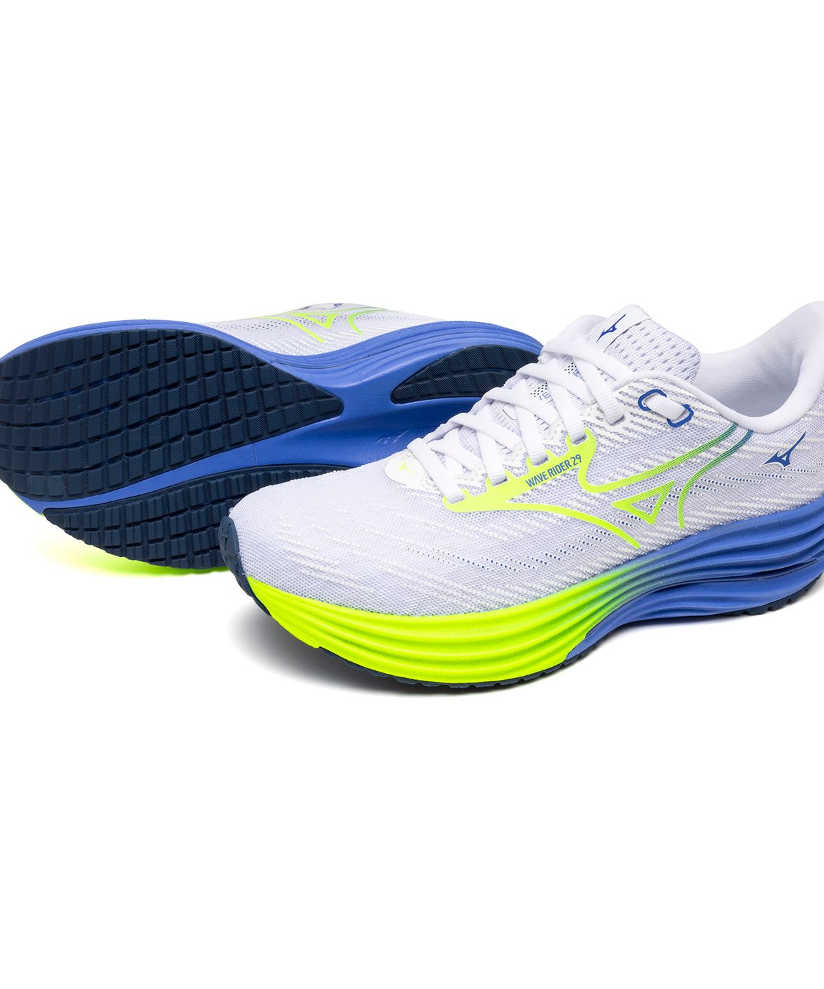 미즈노(MIZUNO) (여성) 웨이브 라이더 29 - 화이트:라이트닝 옐로우:울트라마린 / J1GD250371