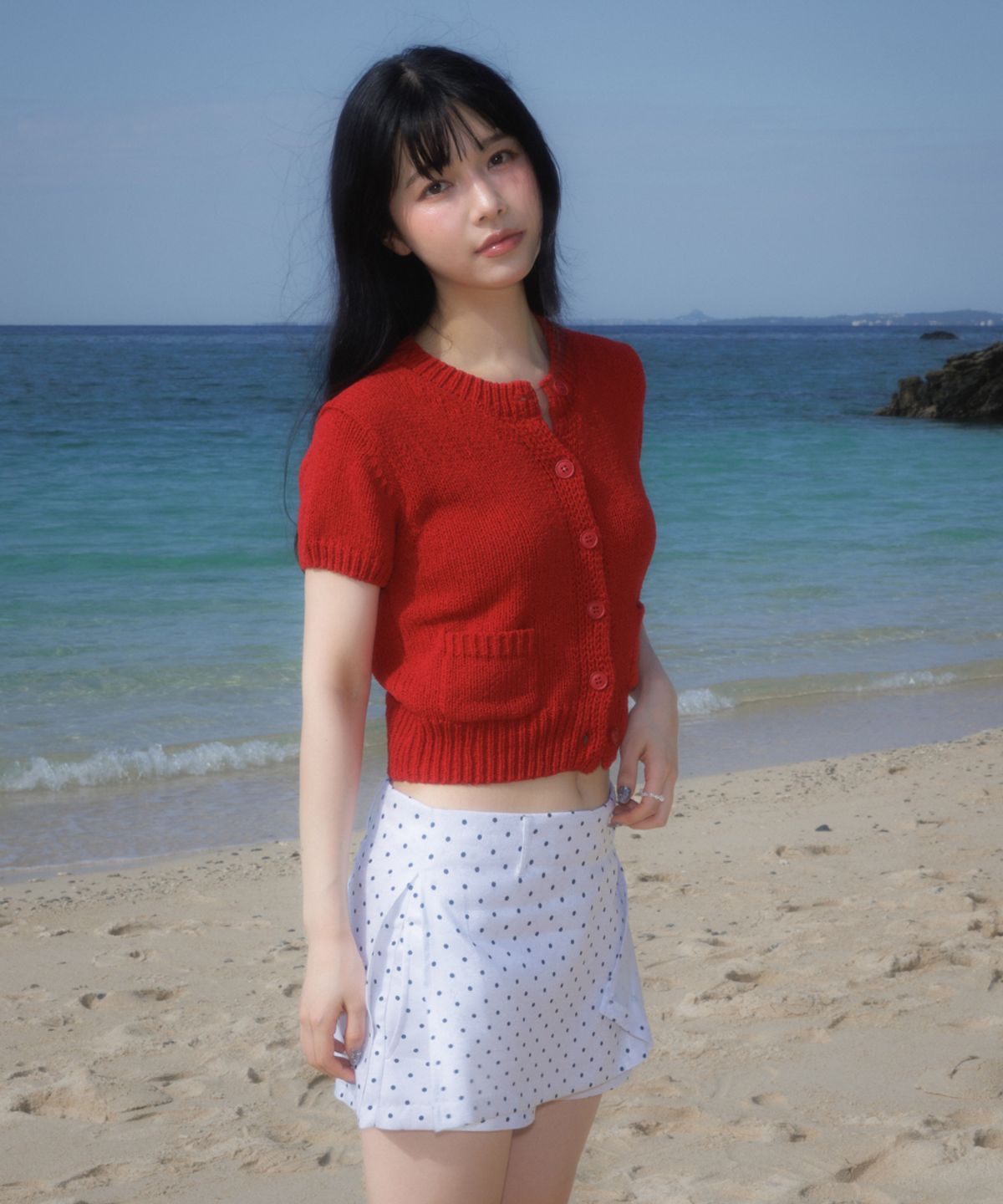 로제프란츠(ROSEFRANTZ) Pocket short sleeve knit cardigan [Red]