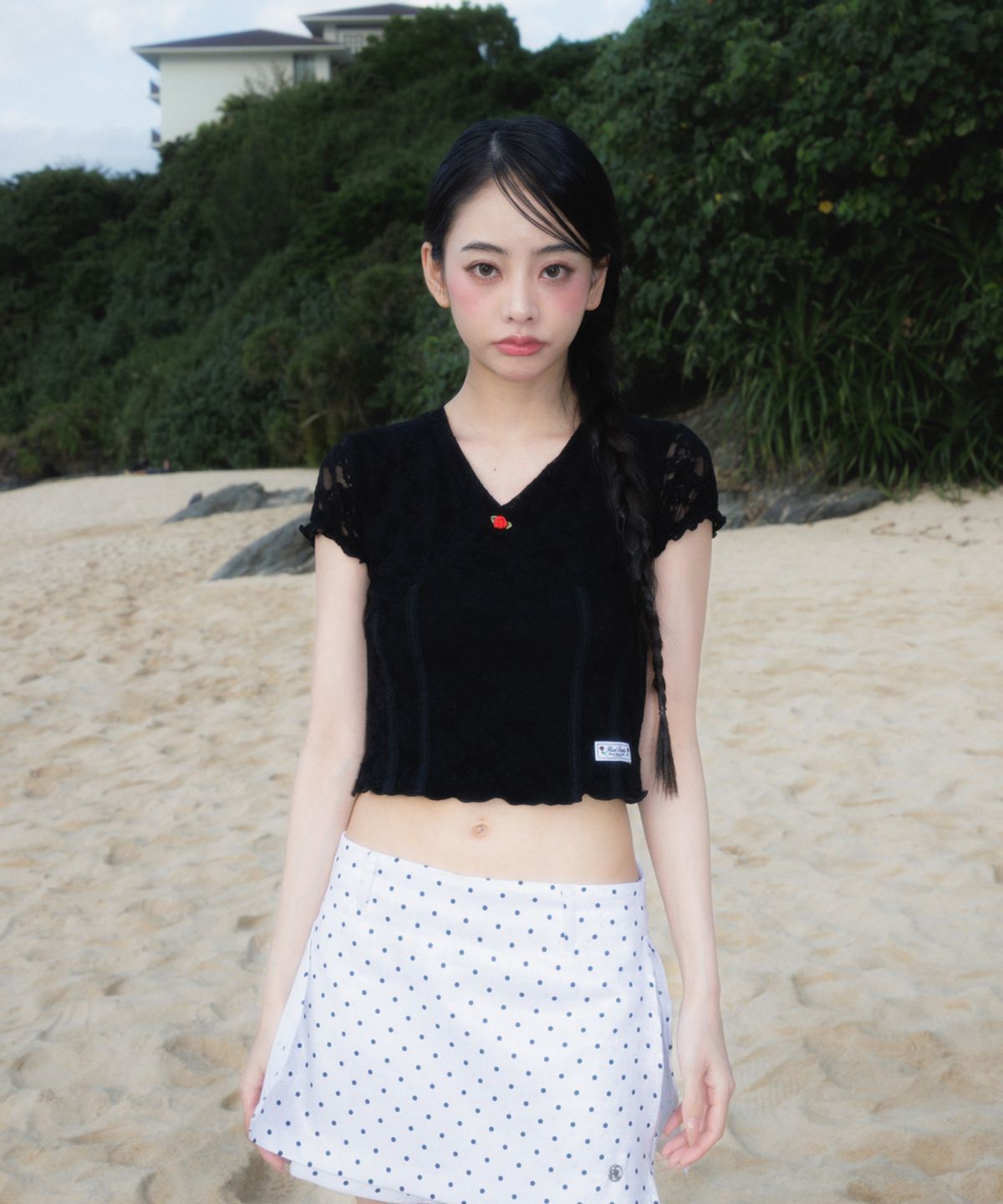 로제프란츠(ROSEFRANTZ) Rose Lace Slim T-shirt [Black]