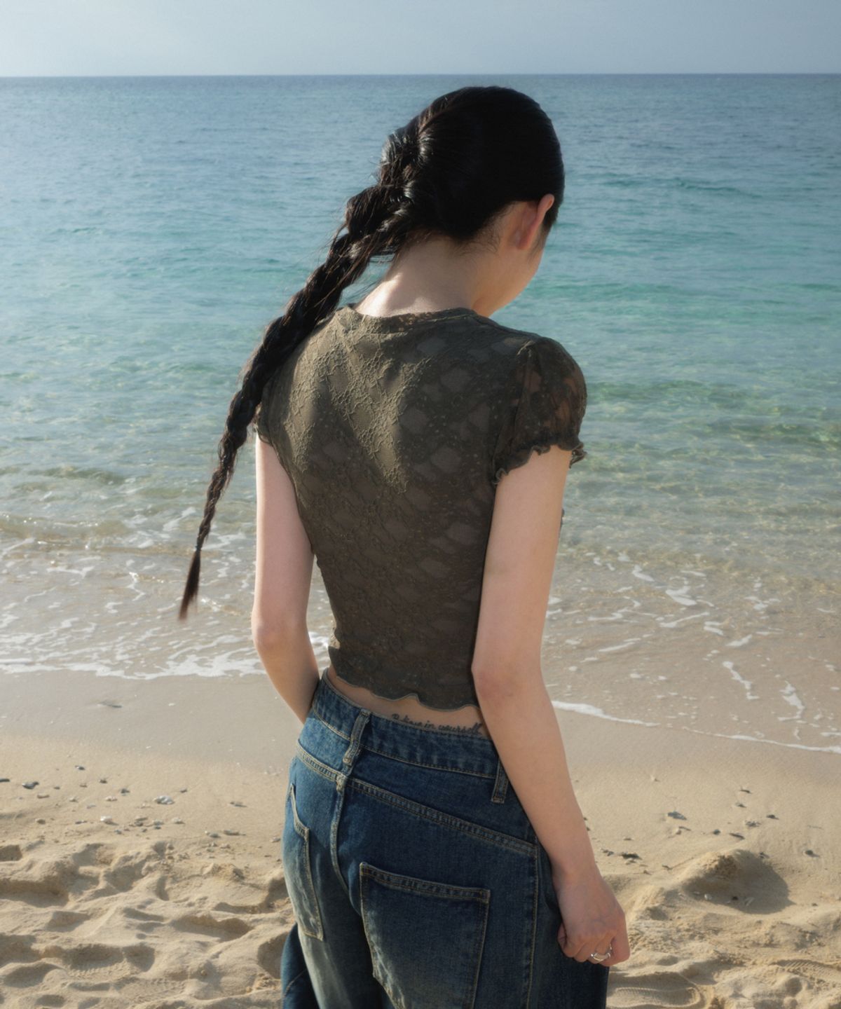 로제프란츠(ROSEFRANTZ) Rose Lace Slim T-shirt [Khaki]