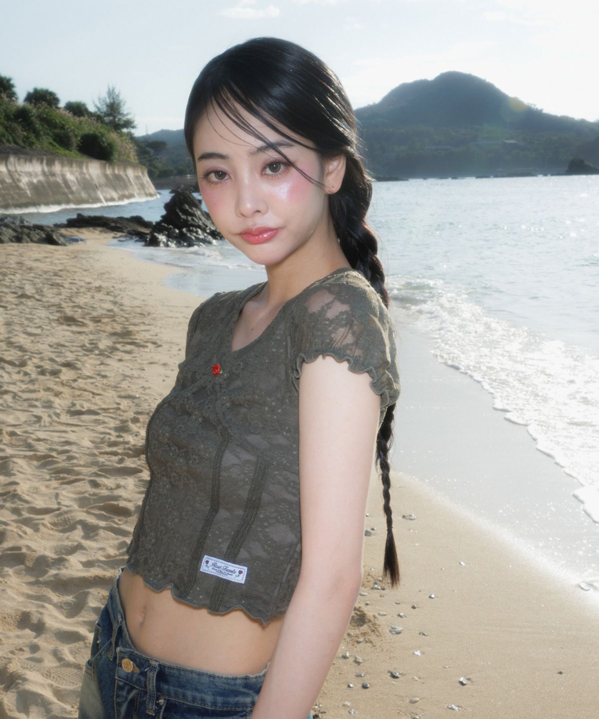 로제프란츠(ROSEFRANTZ) Rose Lace Slim T-shirt [Khaki]