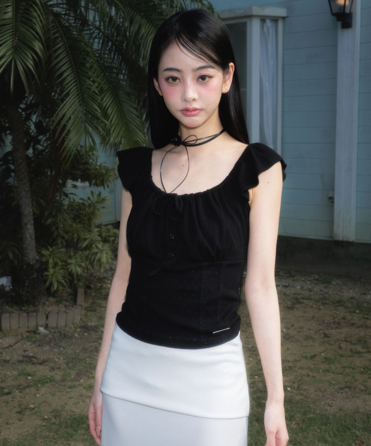 로제프란츠(ROSEFRANTZ) Ribbon Shirring Sleeveless [Black]