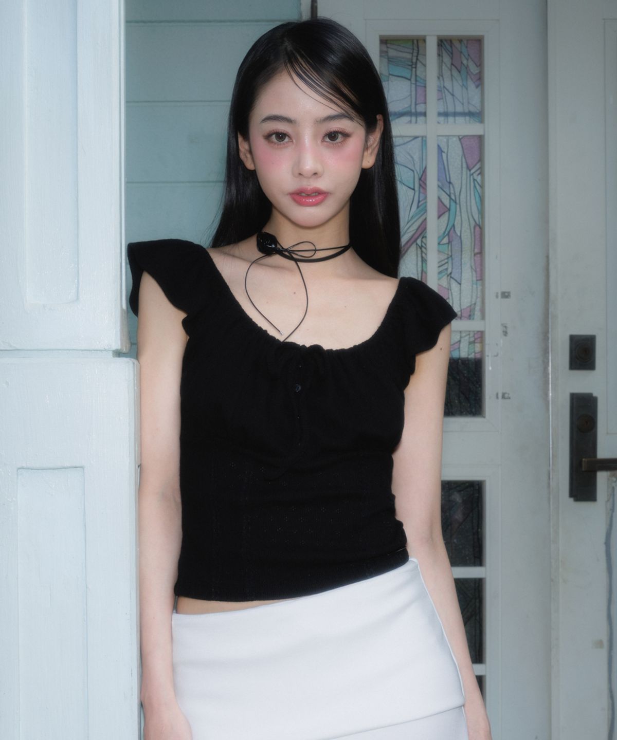 로제프란츠(ROSEFRANTZ) Ribbon Shirring Sleeveless [Black]