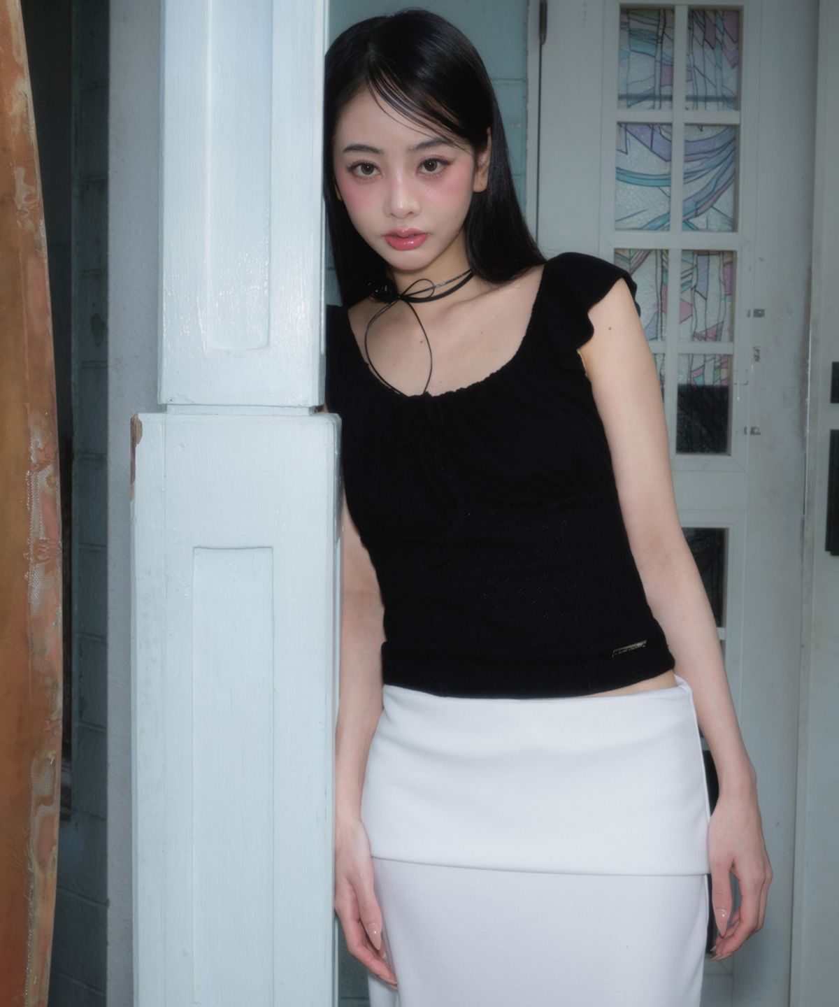 로제프란츠(ROSEFRANTZ) Ribbon Shirring Sleeveless [Black]