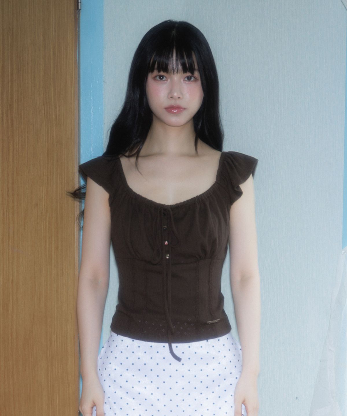 로제프란츠(ROSEFRANTZ) Ribbon Shirring Sleeveless [Brown]