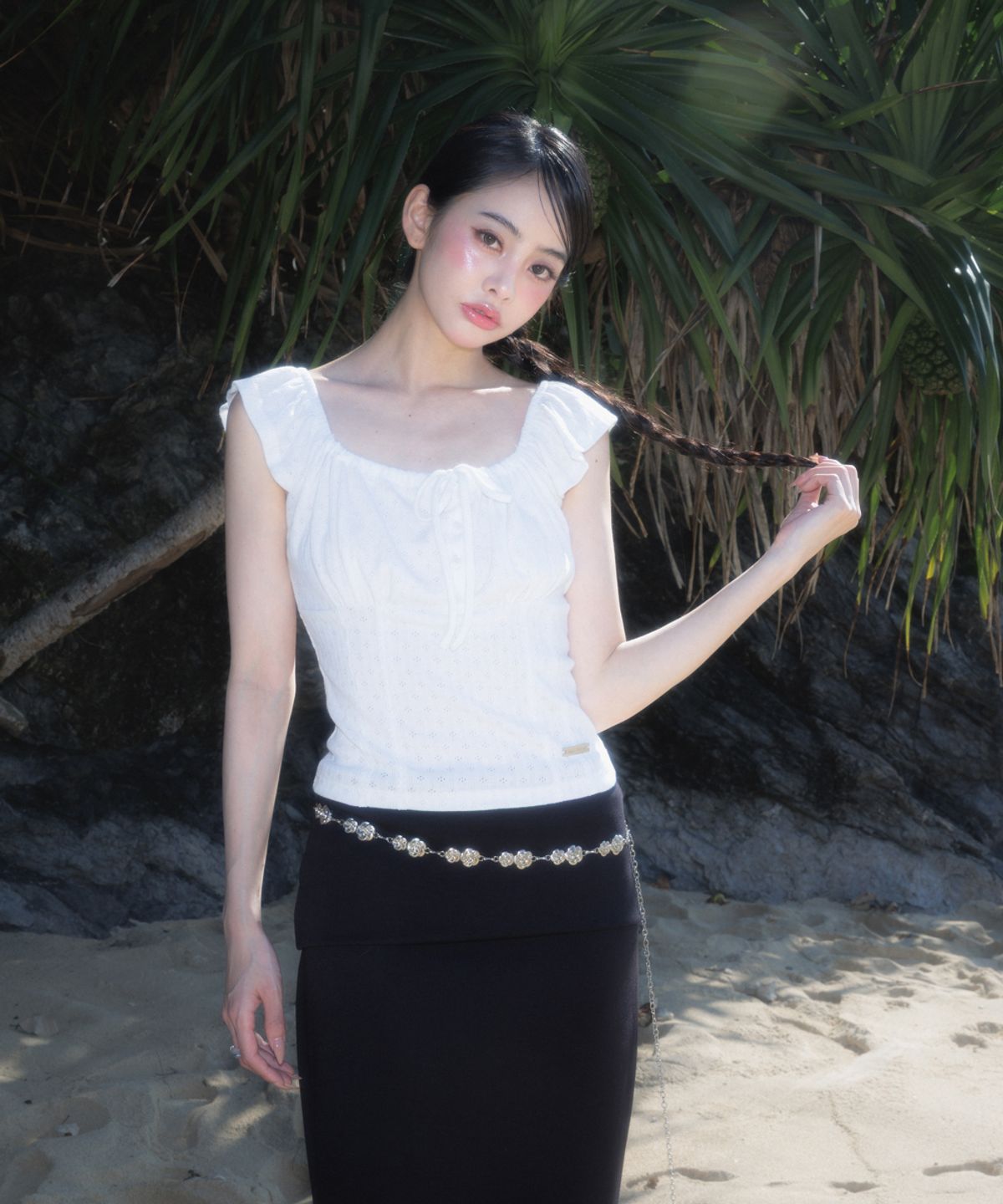 로제프란츠(ROSEFRANTZ) Ribbon Shirring Sleeveless [Ivory]