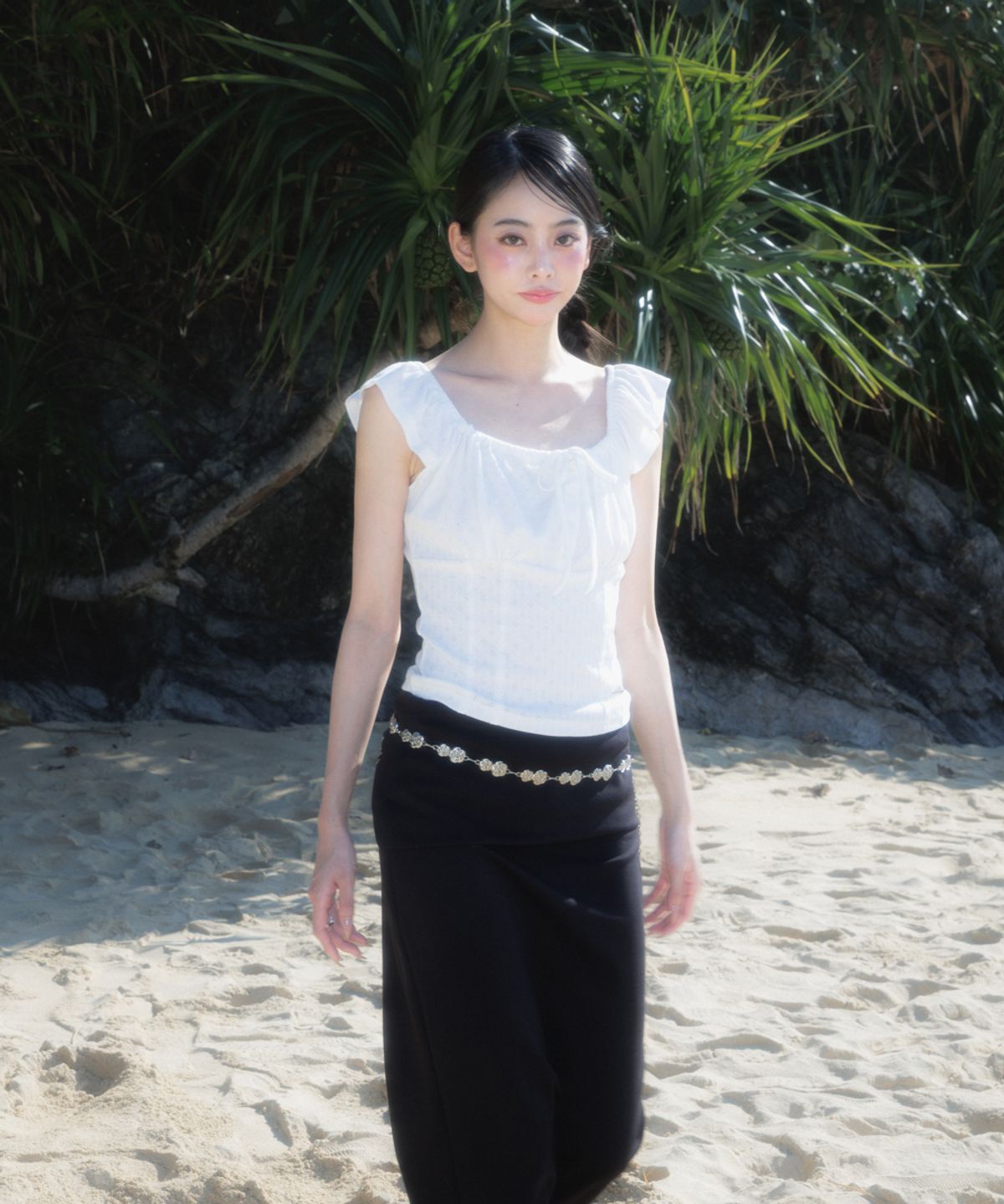 로제프란츠(ROSEFRANTZ) Ribbon Shirring Sleeveless [Ivory]