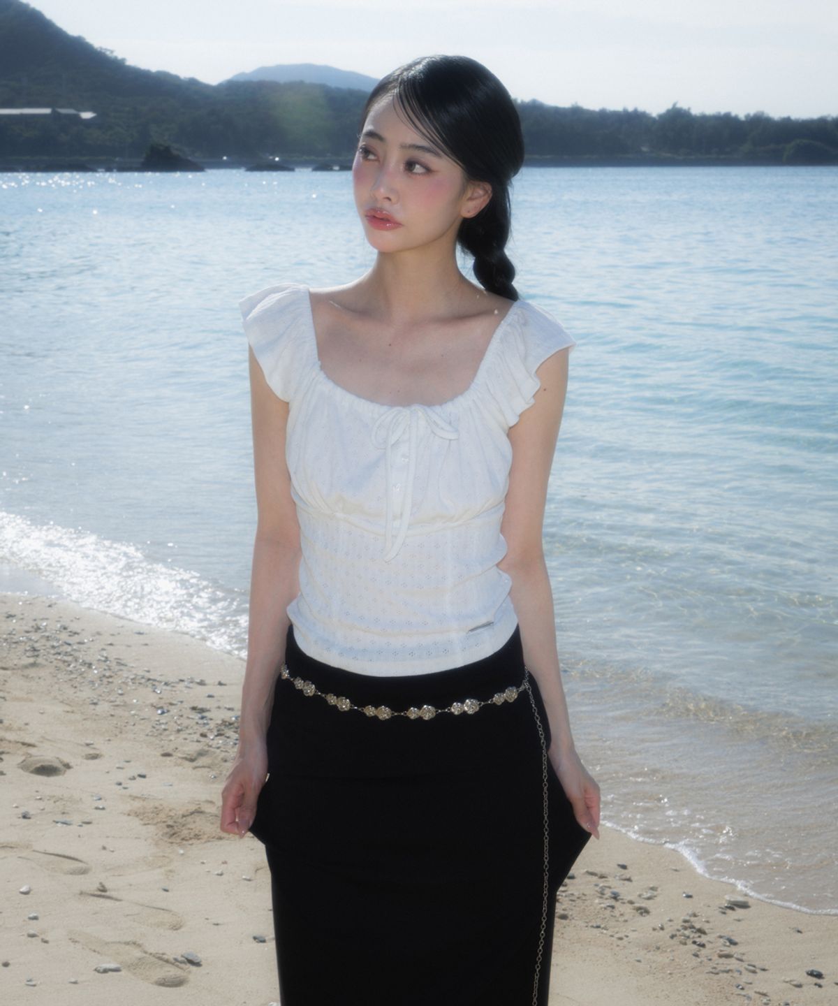 로제프란츠(ROSEFRANTZ) Ribbon Shirring Sleeveless [Ivory]
