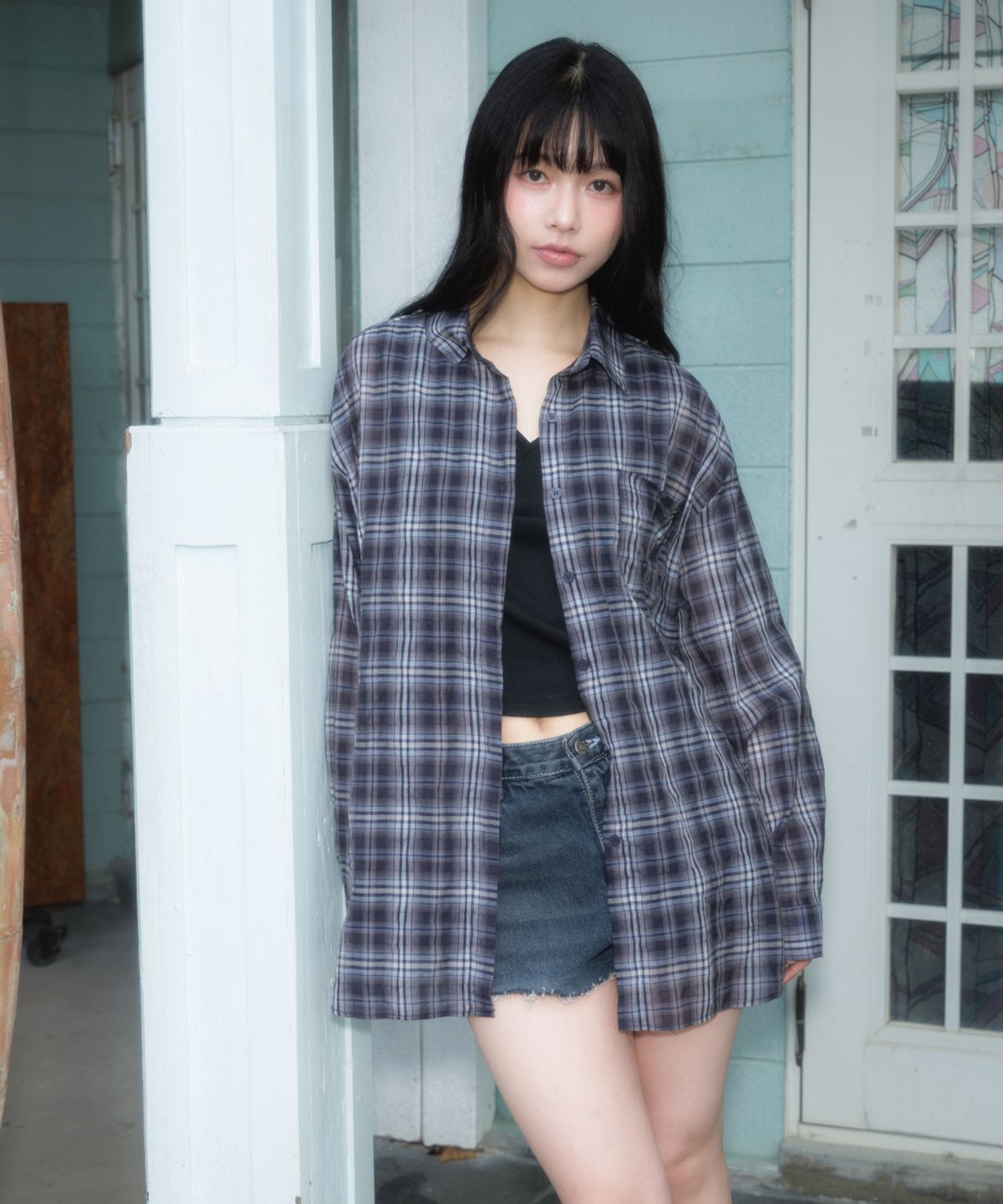 로제프란츠(ROSEFRANTZ) See-through Check Overfit Shirt [Navy]