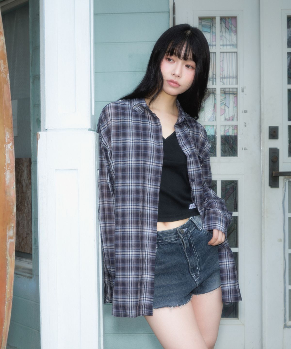 로제프란츠(ROSEFRANTZ) See-through Check Overfit Shirt [Navy]