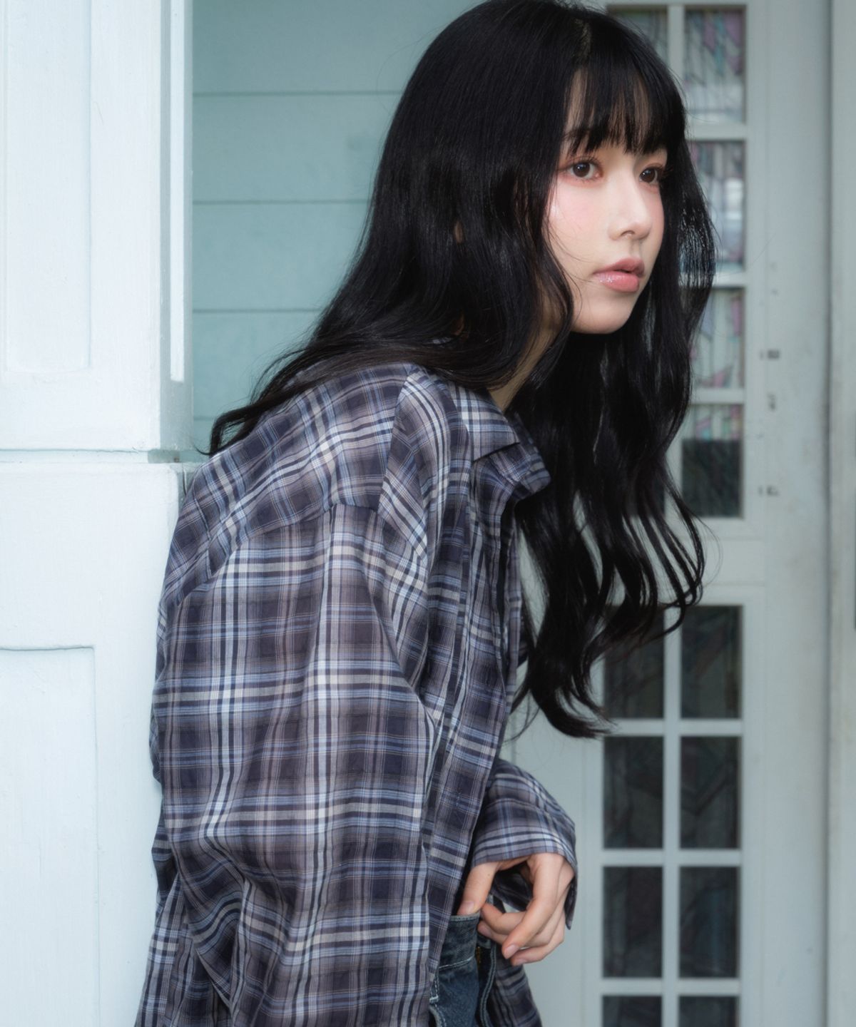 로제프란츠(ROSEFRANTZ) See-through Check Overfit Shirt [Navy]