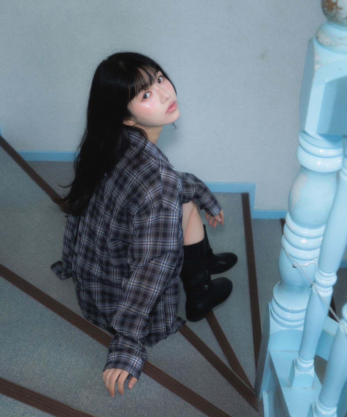 로제프란츠(ROSEFRANTZ) See-through Check Overfit Shirt [Navy]