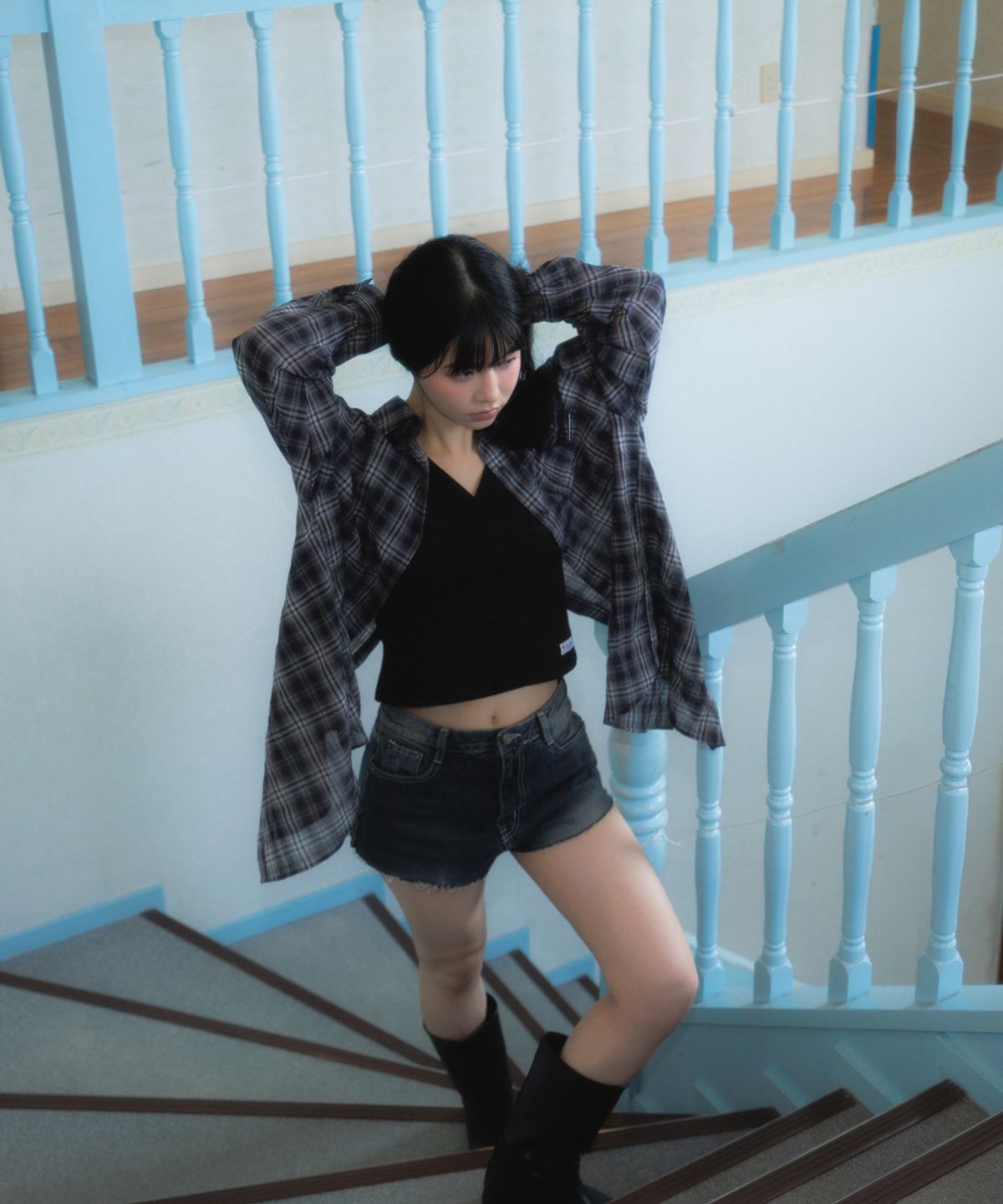 로제프란츠(ROSEFRANTZ) See-through Check Overfit Shirt [Navy]