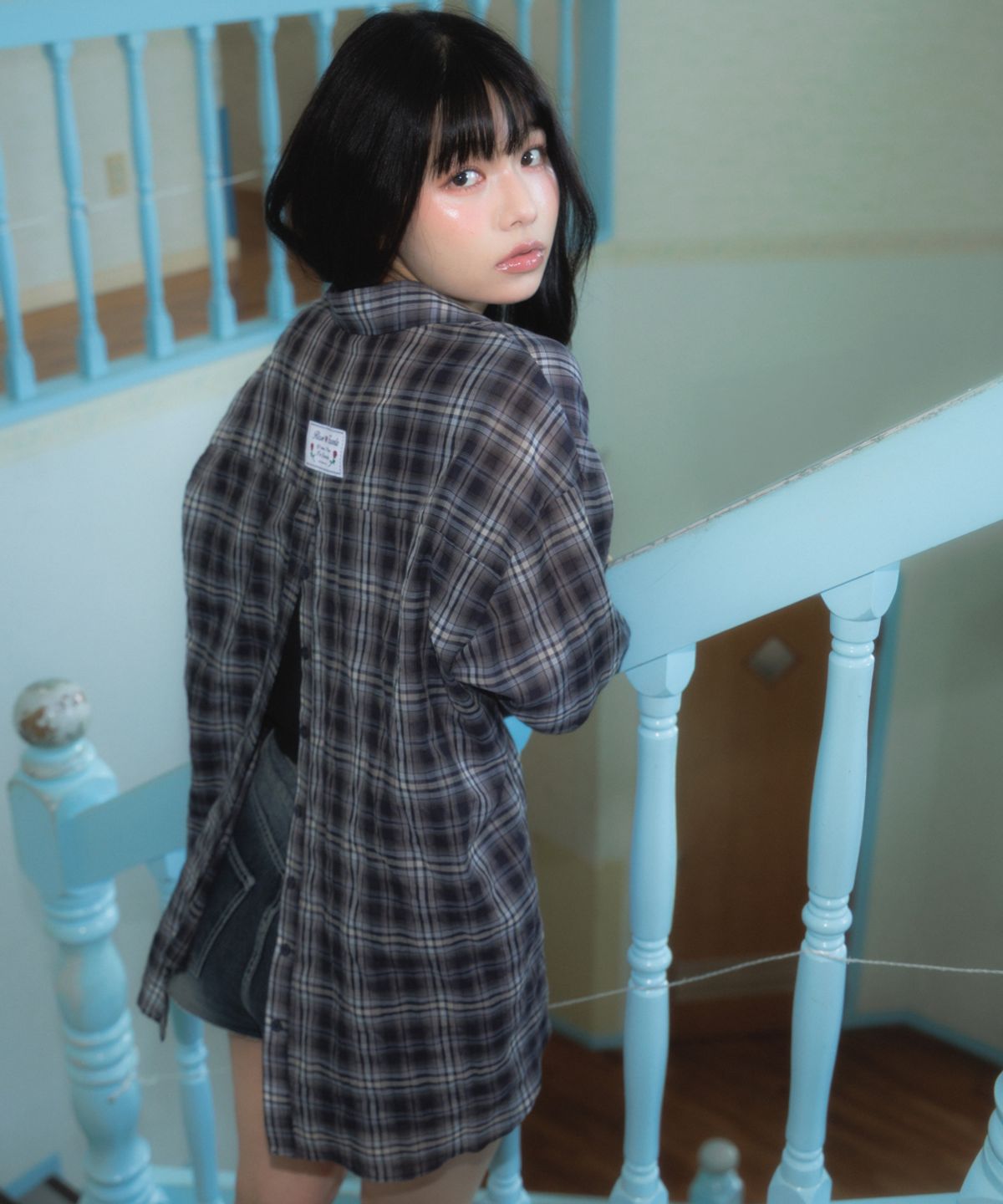 로제프란츠(ROSEFRANTZ) See-through Check Overfit Shirt [Navy]