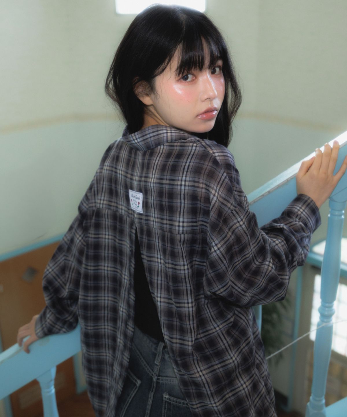 로제프란츠(ROSEFRANTZ) See-through Check Overfit Shirt [Navy]