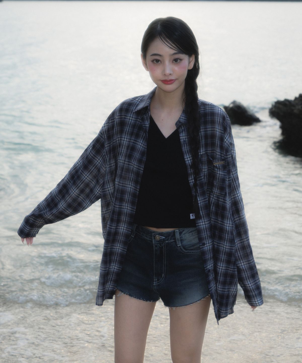 로제프란츠(ROSEFRANTZ) See-through Check Overfit Shirt [Navy]