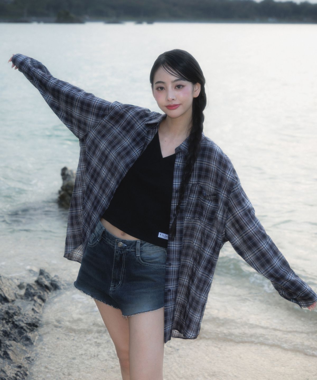 로제프란츠(ROSEFRANTZ) See-through Check Overfit Shirt [Navy]