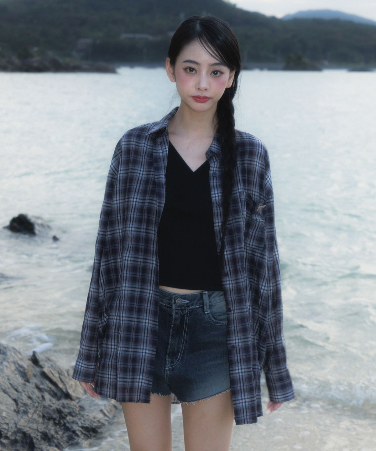 로제프란츠(ROSEFRANTZ) See-through Check Overfit Shirt [Navy]