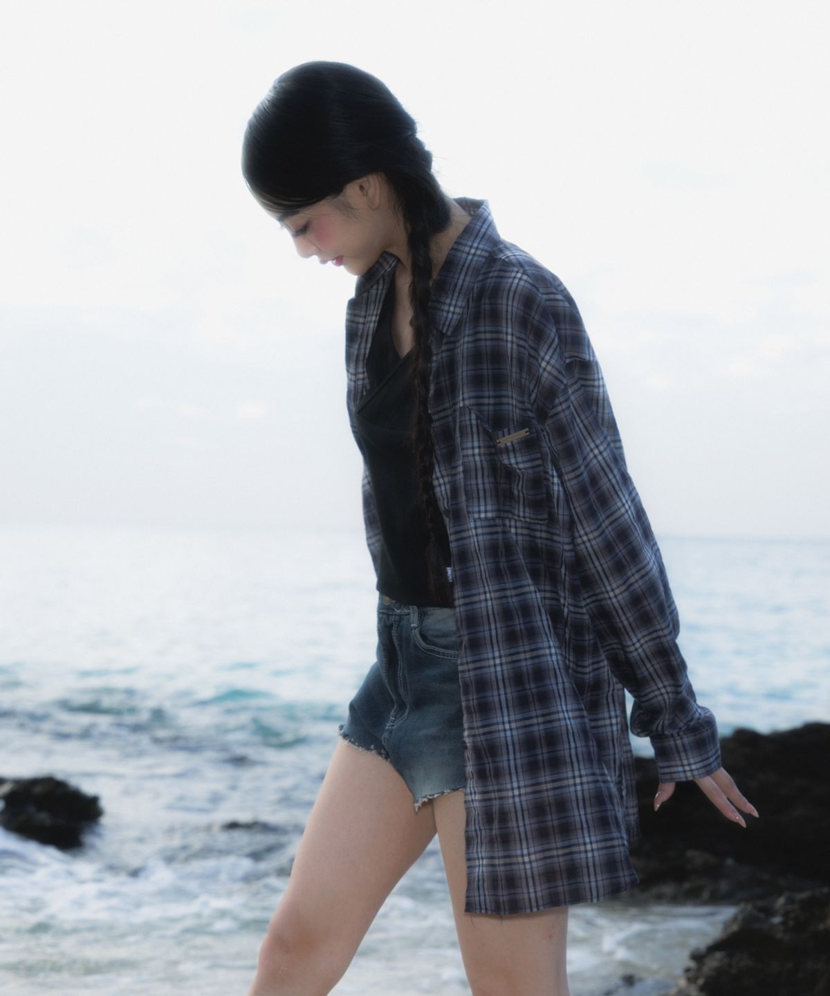 로제프란츠(ROSEFRANTZ) See-through Check Overfit Shirt [Navy]