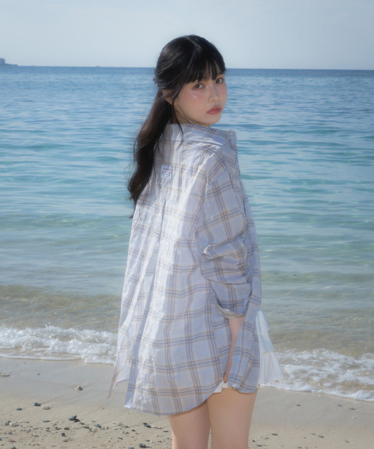 로제프란츠(ROSEFRANTZ) See-through Check Overfit Shirt [Sky Blue]