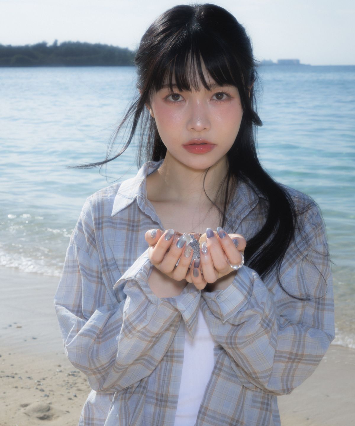 로제프란츠(ROSEFRANTZ) See-through Check Overfit Shirt [Sky Blue]