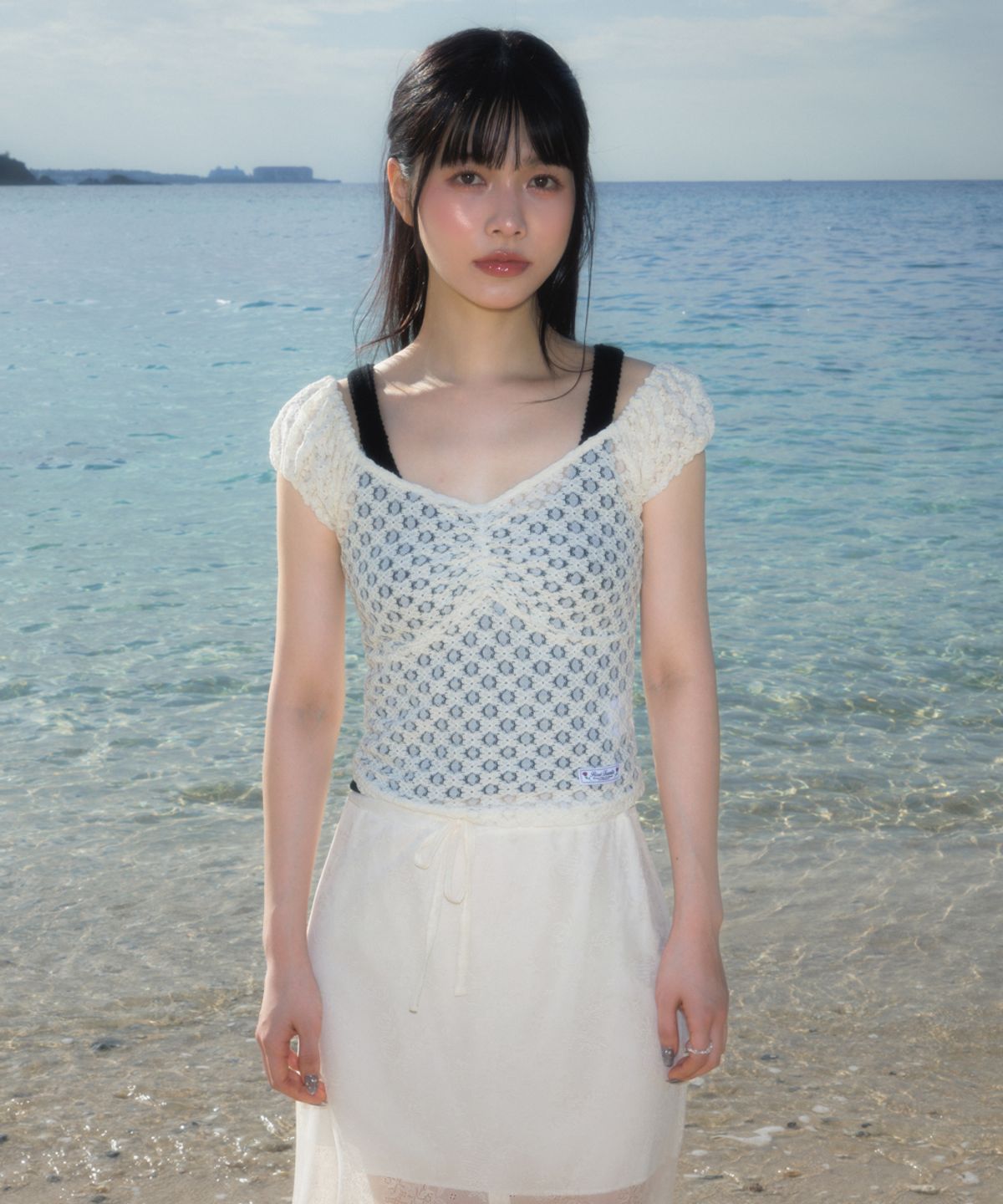 로제프란츠(ROSEFRANTZ) Lace Shirring Crop T-shirt [Cream]