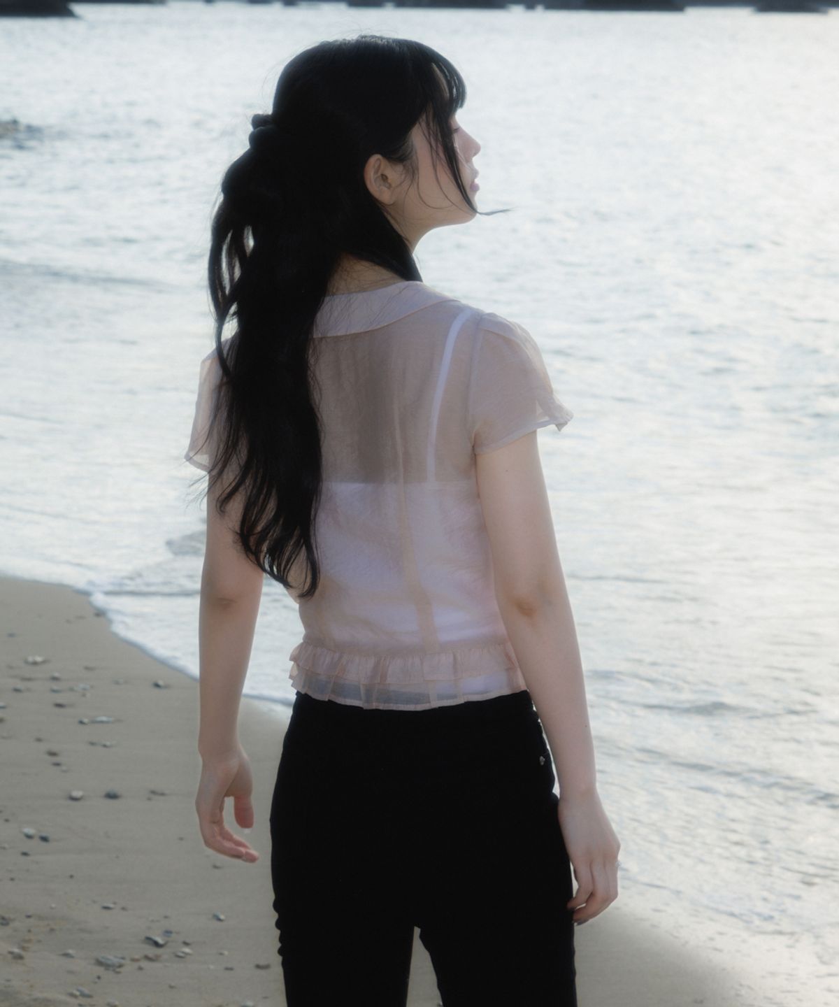 로제프란츠(ROSEFRANTZ) See-through Pleat Short Sleeved Blouse [Pink]