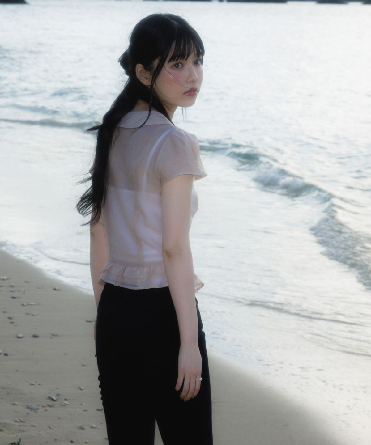 로제프란츠(ROSEFRANTZ) See-through Pleat Short Sleeved Blouse [Pink]