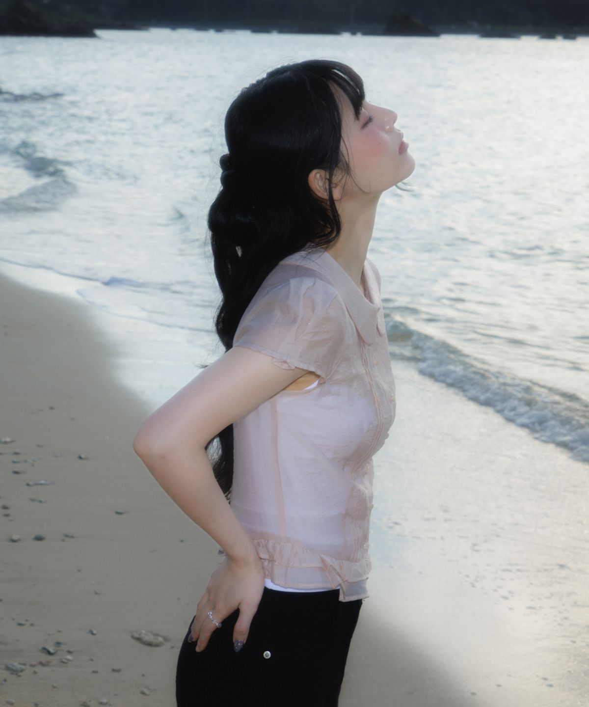 로제프란츠(ROSEFRANTZ) See-through Pleat Short Sleeved Blouse [Pink]