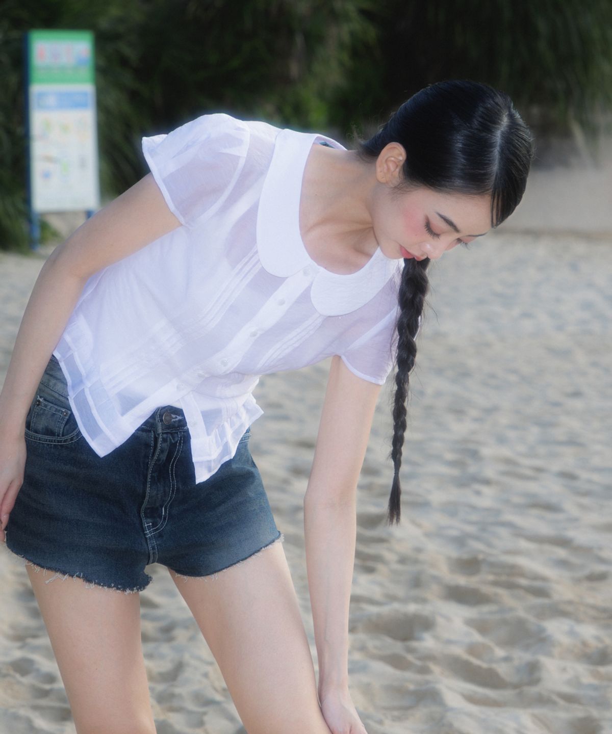 로제프란츠(ROSEFRANTZ) See-through Pleat Short Sleeved Blouse [Ivory]