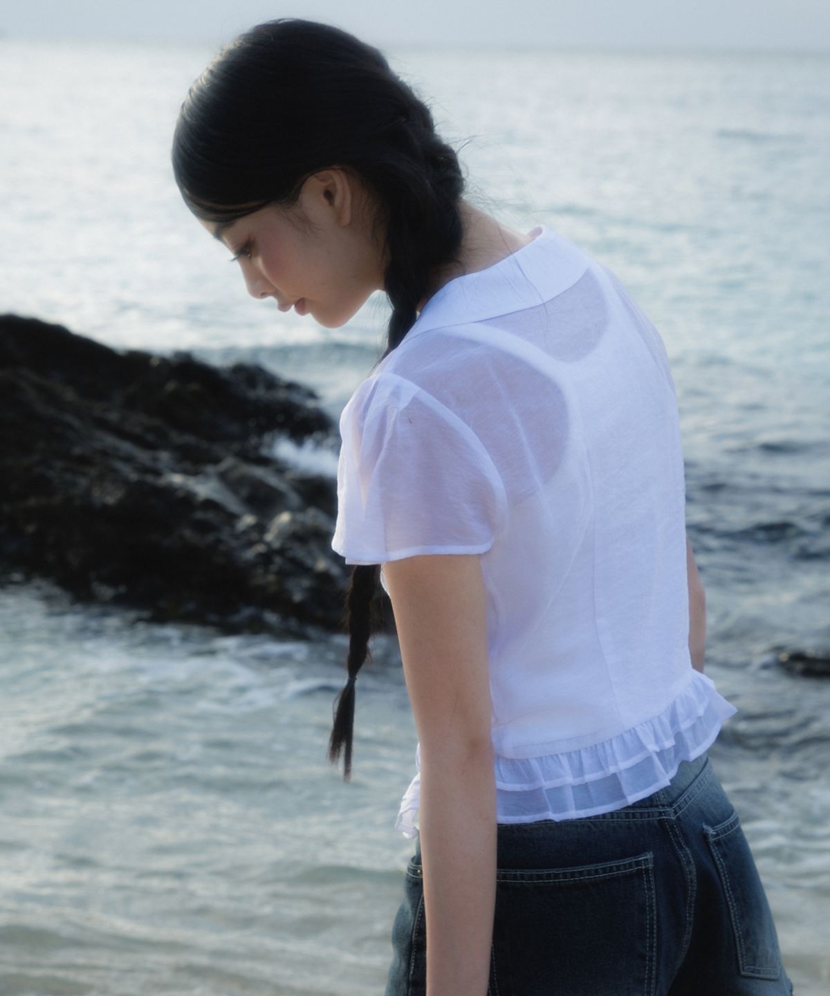 로제프란츠(ROSEFRANTZ) See-through Pleat Short Sleeved Blouse [Ivory]