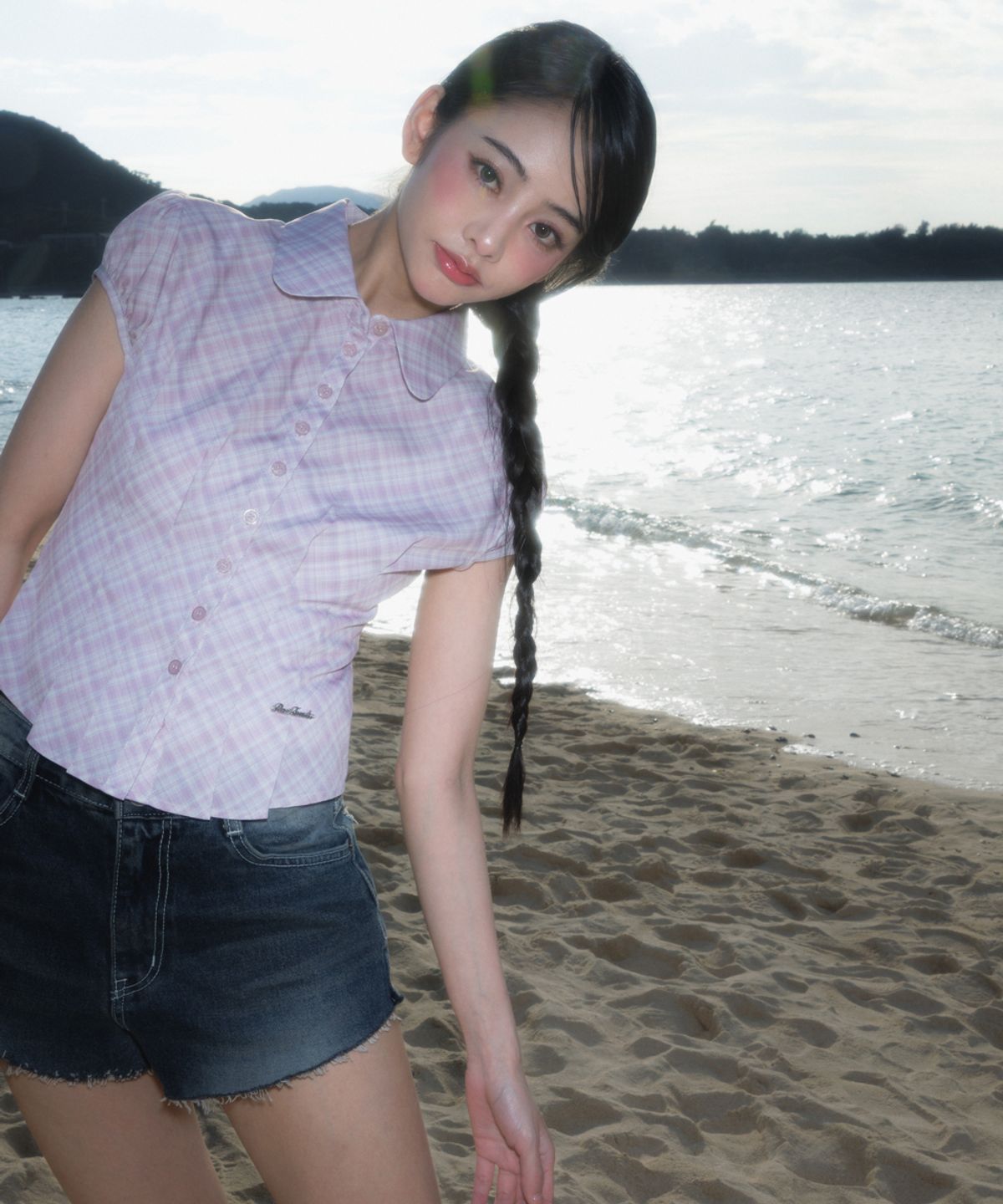로제프란츠(ROSEFRANTZ) Check Puff Short Sleeve Blouse [Pink]