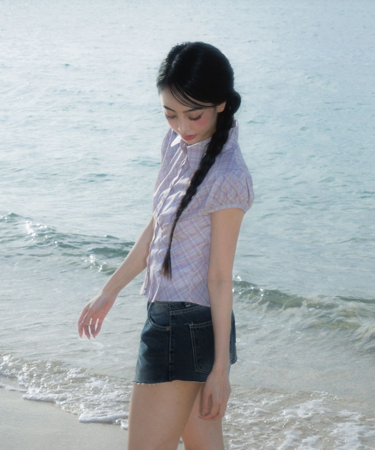 로제프란츠(ROSEFRANTZ) Check Puff Short Sleeve Blouse [Pink]