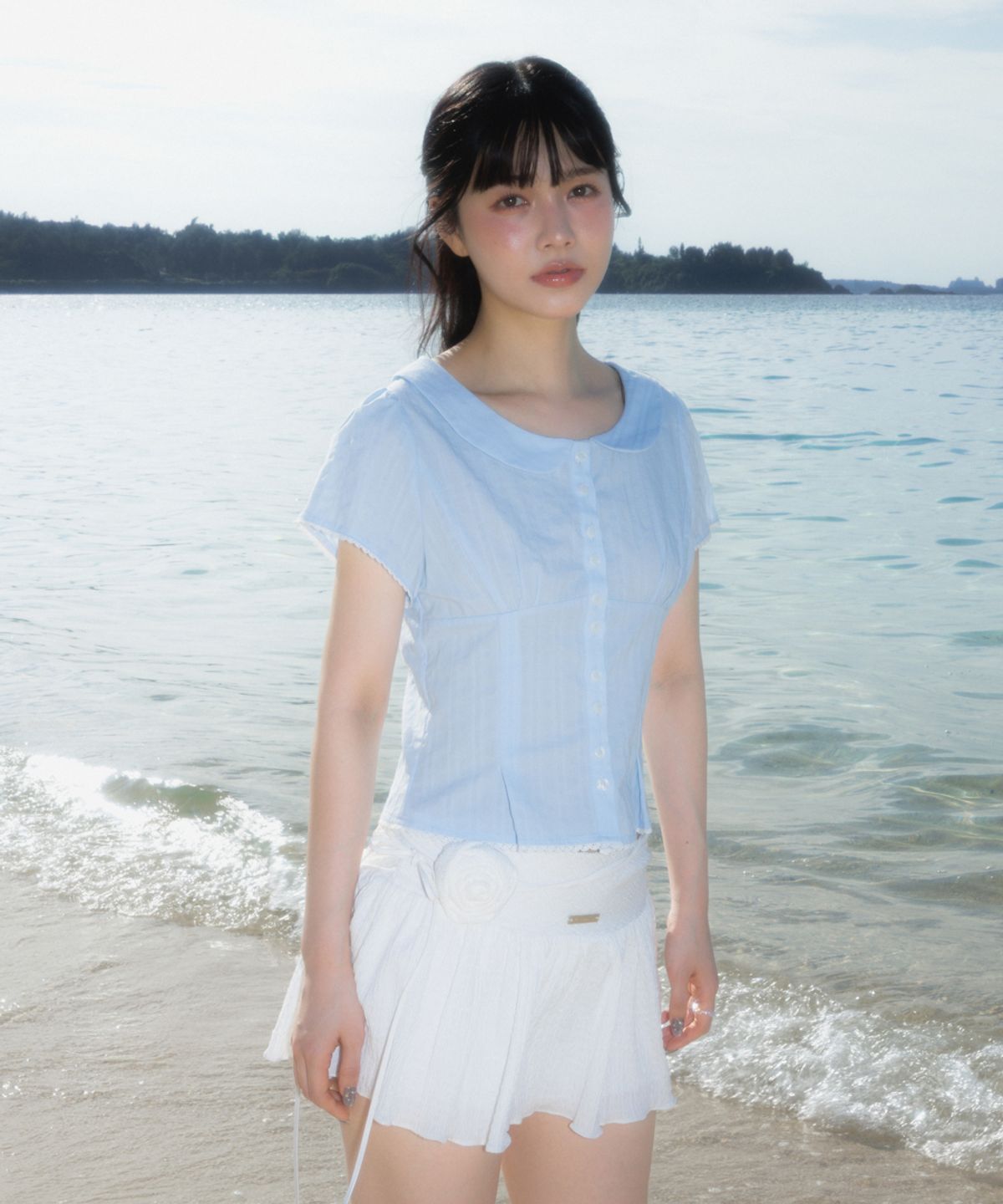 로제프란츠(ROSEFRANTZ) Round Collar Short Sleeve Blouse [Sky Blue]