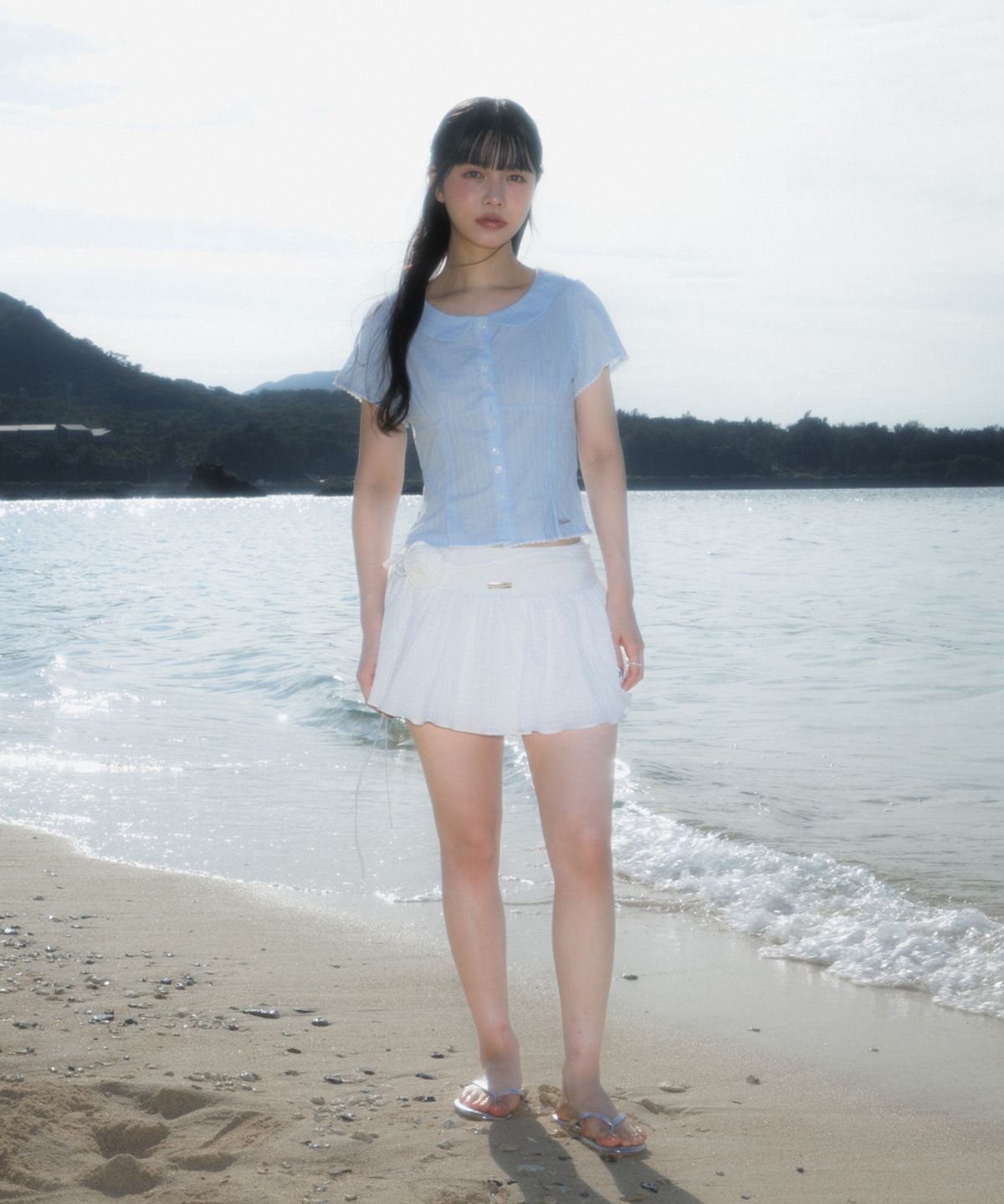 로제프란츠(ROSEFRANTZ) Round Collar Short Sleeve Blouse [Sky Blue]