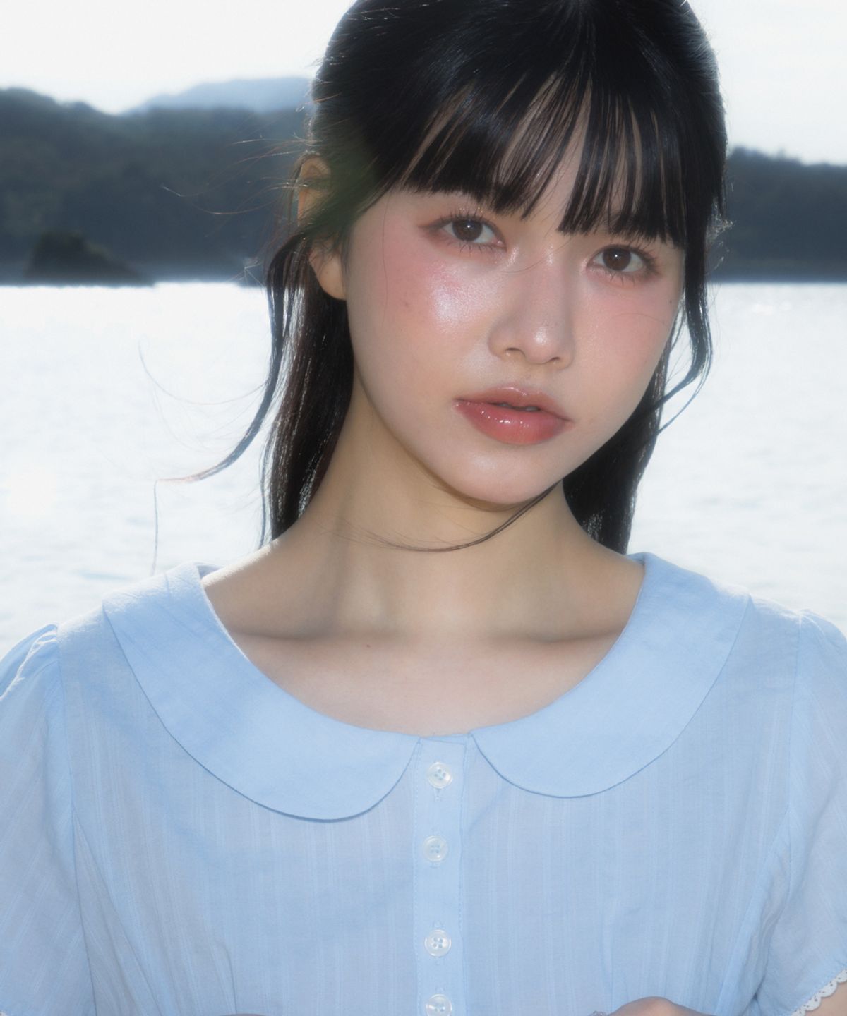 로제프란츠(ROSEFRANTZ) Round Collar Short Sleeve Blouse [Sky Blue]