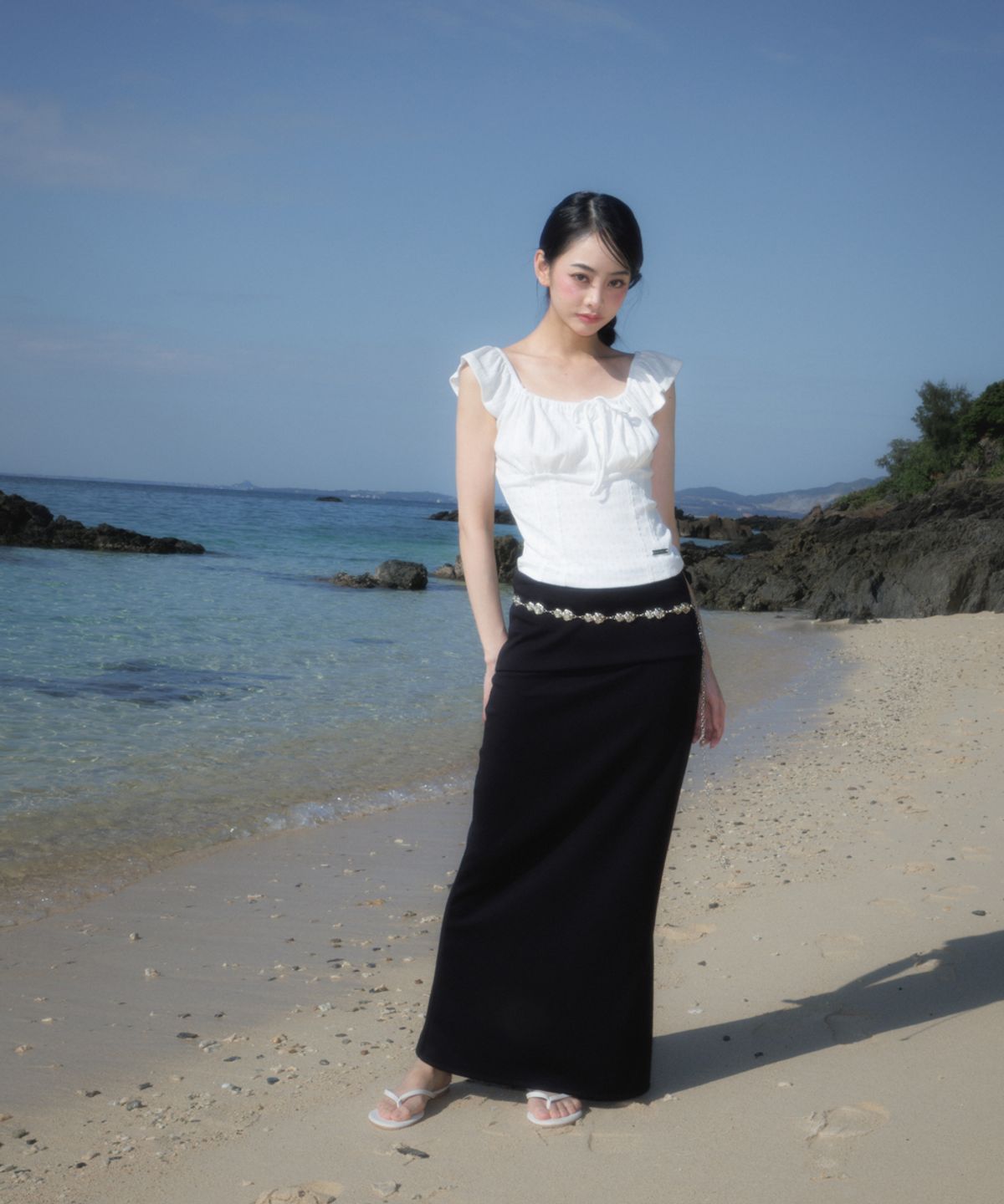 로제프란츠(ROSEFRANTZ) Folding Waist Maxi Long Skirt [Black]