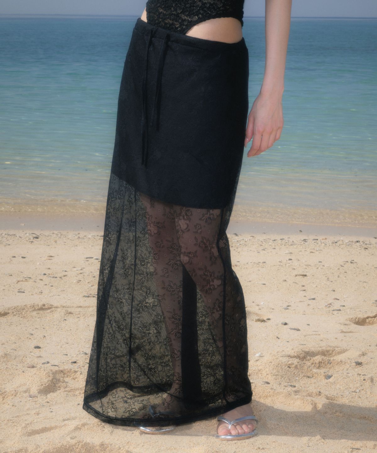 로제프란츠(ROSEFRANTZ) Lace Lowrise Long Skirt [Black]