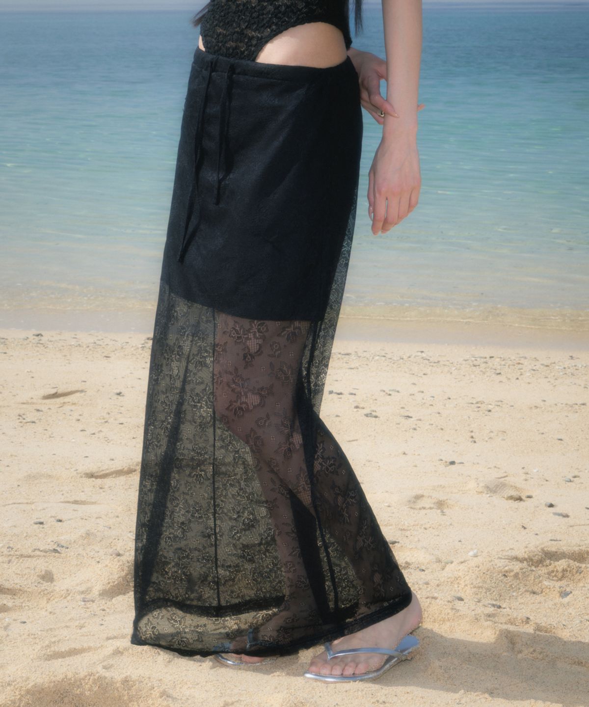 로제프란츠(ROSEFRANTZ) Lace Lowrise Long Skirt [Black]