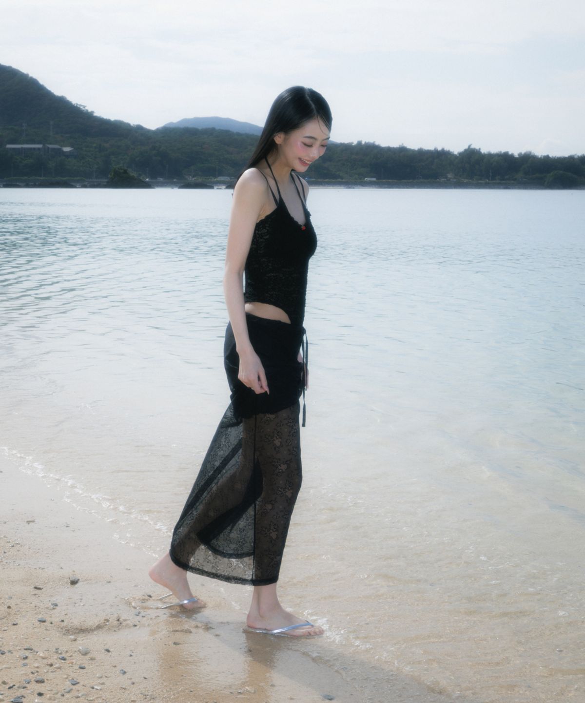 로제프란츠(ROSEFRANTZ) Lace Lowrise Long Skirt [Black]
