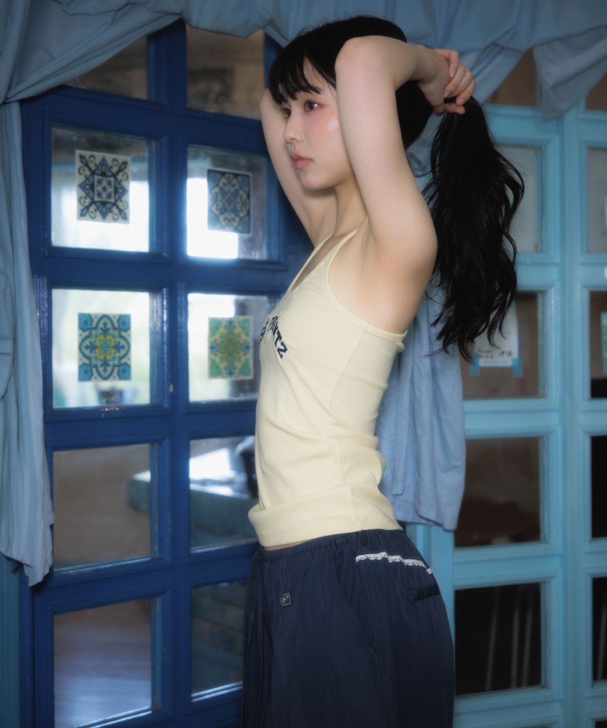 로제프란츠(ROSEFRANTZ) Back Lace Nylon Wide Pants [Navy]