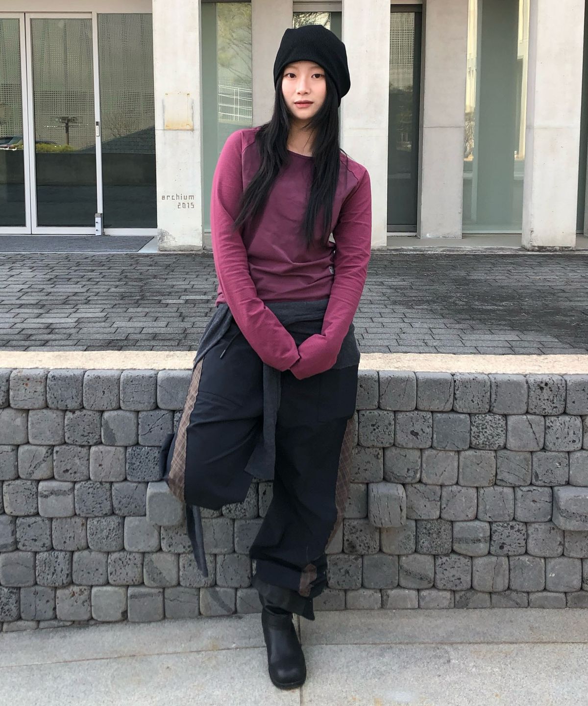 코드그라피(CGP) (우먼) 레글런 스트라이프 배색 롱슬리브-퍼플